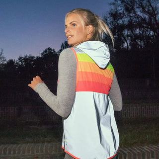 GoFluo Darkflow Body Glower | Vest with Hoodie | Size XS | Flourescent | Reflective | Water Repellent | Grey
