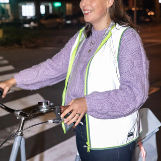 GoFluo Darknight Body Glower | Vest with Hoodie | Size Large | Flourescent | Reflective | Water Repellent | Grey